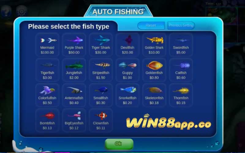 Các loại cá và mức thưởng trong game Fish Catch